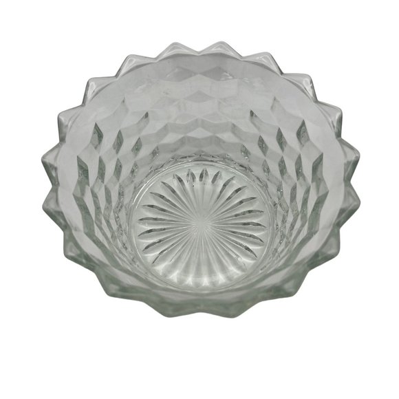 Vintage Pressed Glass Candy Dish with Cube Pattern & Starburst Bottom 3.5" Tall - Picture 3 of 6